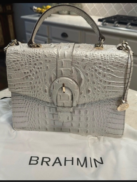 Brahmin Handbags - Brahmin Ivory Croc-Embossed Leather Satchel with Top Handle